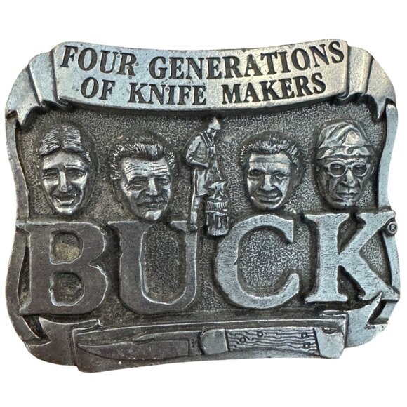 Buck Knives Collectible Belt Buckle Four Generations Knife Makers Smoky Mt. Pewt - Picture 2 of 6